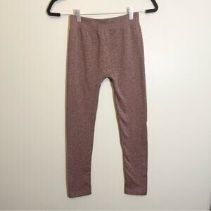 Womens Ribbed Waistband Fleece Lined Stretch Pull-On Leggings Brown Size L/XL